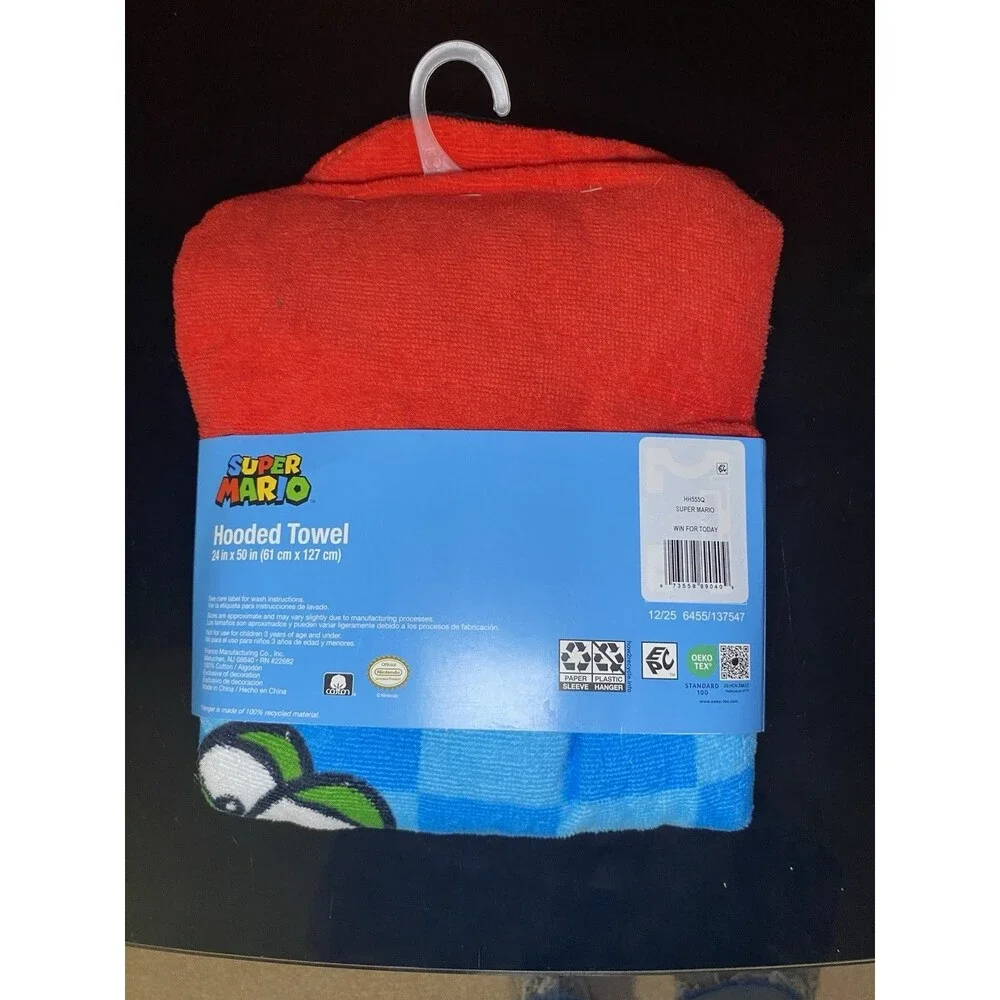 Super Mario Kids Hooded Towel Wrap 24x50 Cotton Nintendo Franco HH555Q NWT